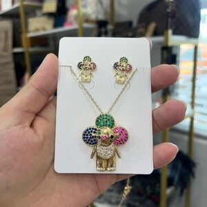 Colorful Crystal sunflower Pendant Necklace and Earring Set